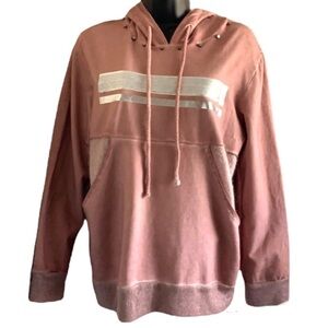 Cute Ash Rose/Silver Touching Striped Hooded Sweatshirt Size M